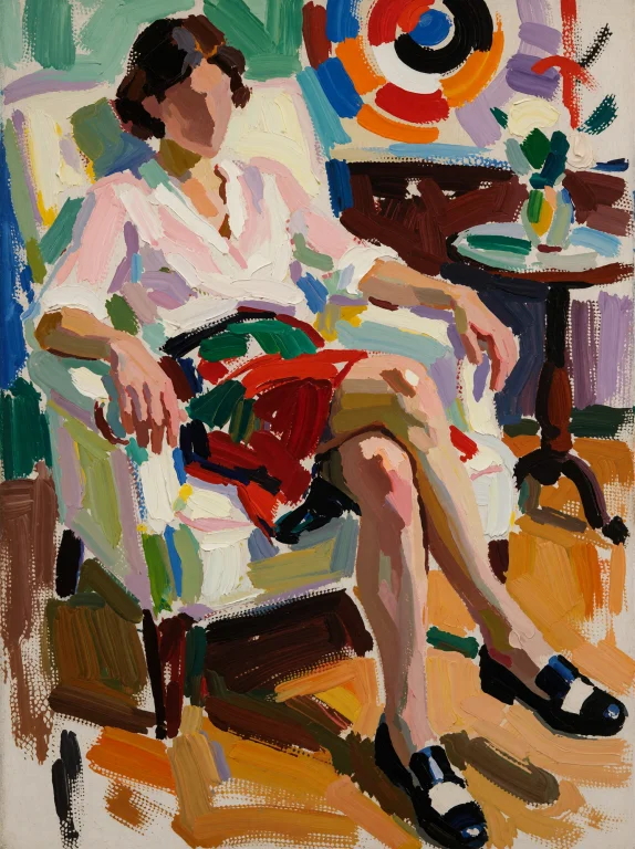 Painting, Abstract, Impressionist Style, Woman Sitting, Recl...