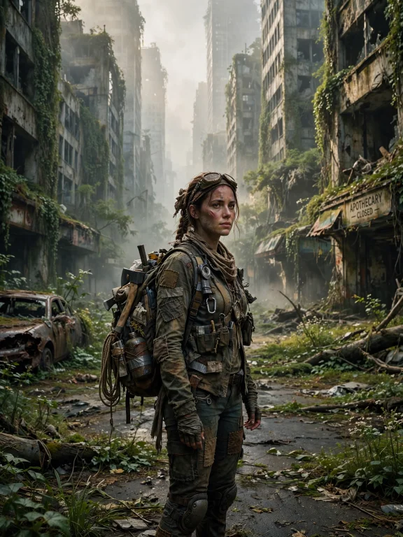 A Rugged Wasteland Survivor Standing In An Overgrown Urban A...