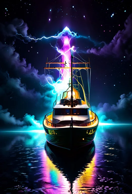 Lorabiolumins V11, Boat Floating In Outer Space, Lighthouse...