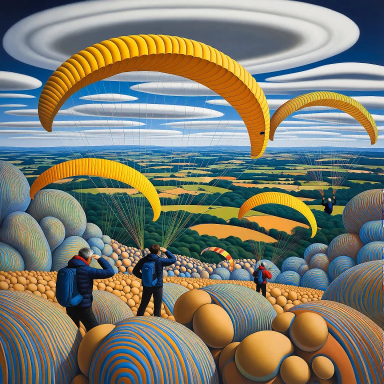 Lorazptagk2e101 Several Paragliders. A Hot Yellow Orange And...