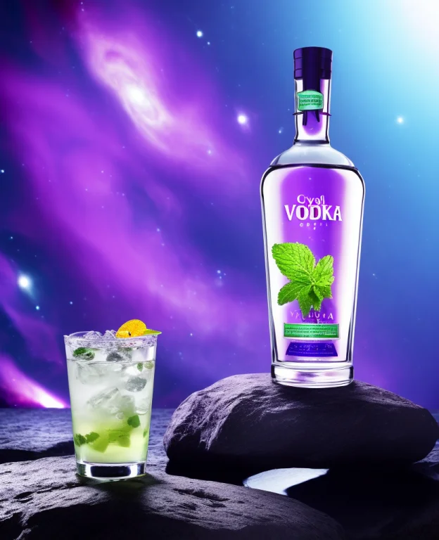 Studio Photography Of Crystal Glass Vodka Bottle Standing On...