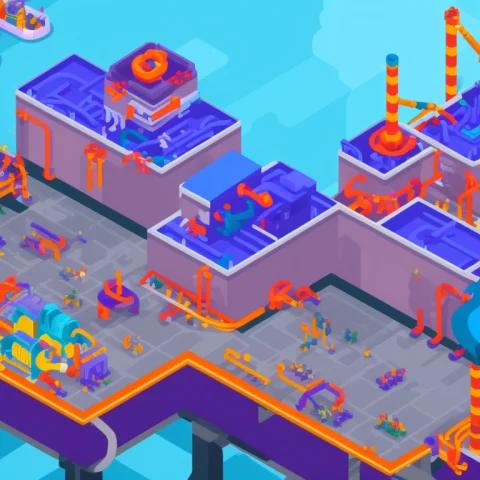 Mechanical Factory In Kurzgesagt Style — Stable Diffusion AI Prompt: mechanical factory in kurzgesagt style