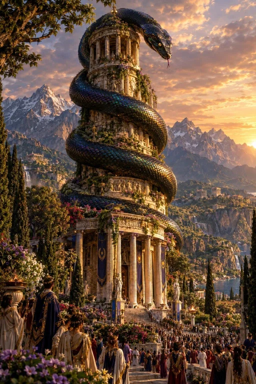 A 4k Hdr Masterpiece Featuring A Giant Black Snake-like Serp...