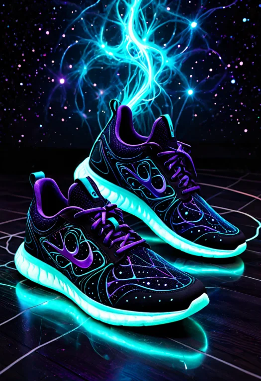 Photorealistic, Single Sneakers On A Dark Floor, Laces And M...