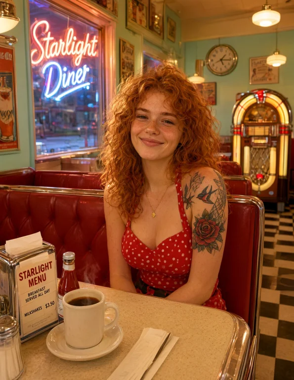 Young Ginger-haired Woman, Fair Skin, Vibrant Curly Hair, Se...
