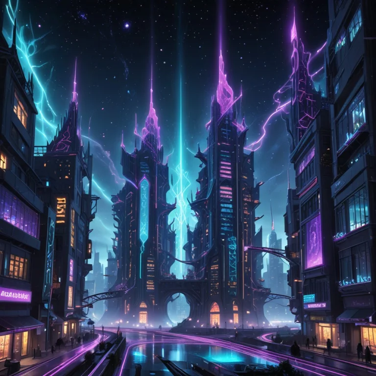 Futuristic City At Night Where Every Building Glows With Sof...