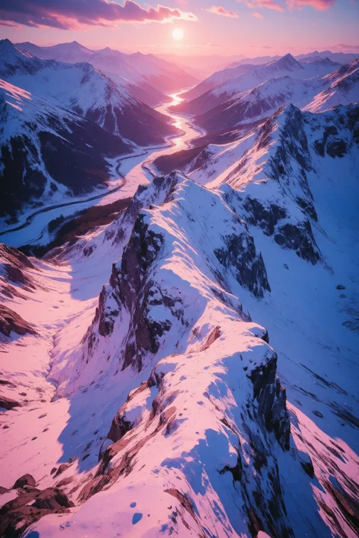 Nature, A Dramatic Photorealistic Aerial View Of A Sharp, Sn...