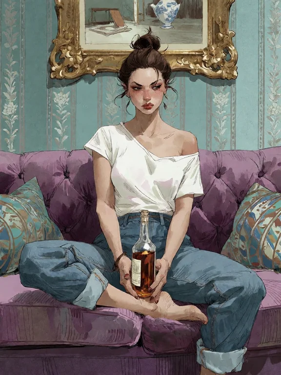 Bradhamel Art Style. A Woman With Dark Hair Tied Up In A Mes...