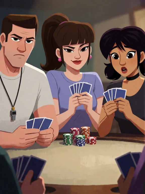 Digital Illustration Of A Man And Two Women Playing Poker To...