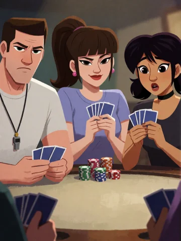 Digital Illustration Of A Man And Two Women Playing Poker To... — Stable Diffusion AI Prompt: digital illustration of a man and two women playing poker together. On the far l...