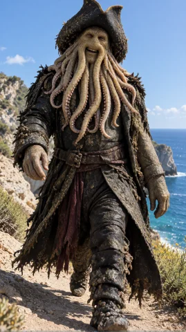 Dvyjns Humanoid Sea Creature, Full Length, Eye-level, Walkin... — Stable Diffusion AI Prompt: dvyjns humanoid sea creature, full length, eye-level, walking forward, smiling b...