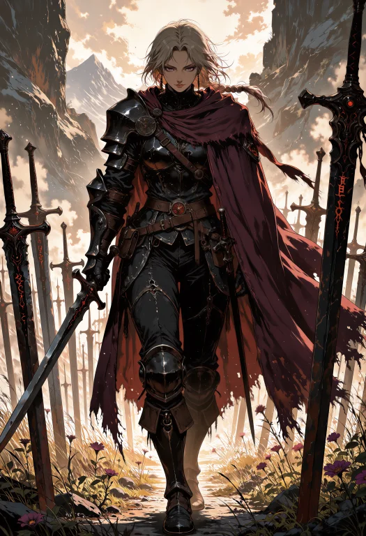 Cinematic Medieval-fantasy Anime Illustration, Low-angle Med...