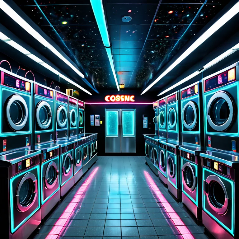 A Row Of Coin-operated Washing Machines In An Empty Late-nig...