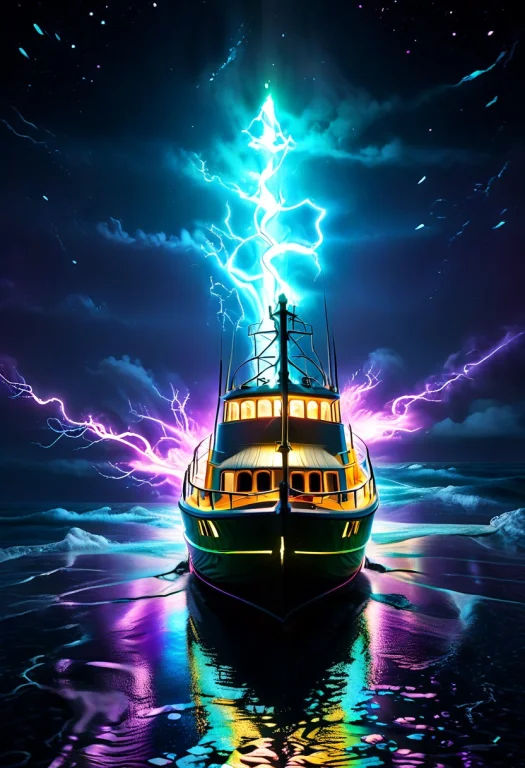 Lorabiolumins V11, Boat, Lighthouse, Dark Ocean, Deep Night,...