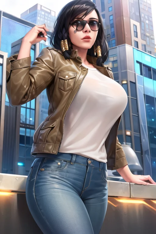 Pharah, Jacket, Shirt, Jeans, City Street, Sunglasses, Detai...