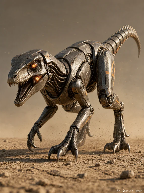 Cinematic, Ground-level Three-quarter View Of A Predatory Ro...