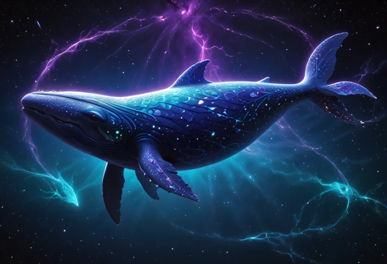 Colossal Whale Swimming Through Deep Space, Its Body Covered...
