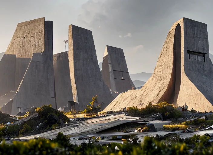 A Discodifland With A Concrete Building, Artstation, Sharp F...