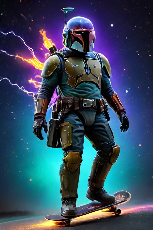 A Close-up Photograph Of Boba Fett Using His Jetpack With Or...