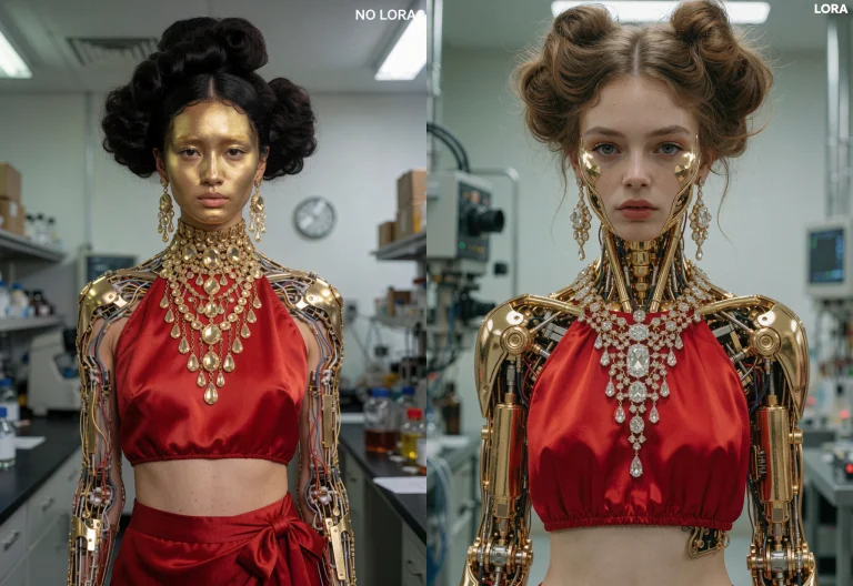 Extreme Rich Fashion Cyborg Model, Fashion Hairstyle, Full B...