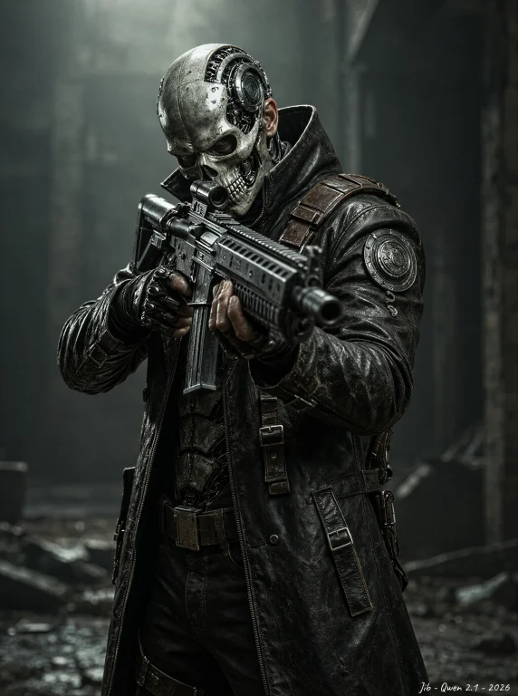 Create An Image Of A Cybernetic Humanoid Assassin In A Dark,...
