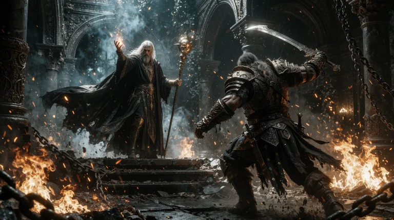 A Majestic Dark Fantasy Scene Featuring An Ethereal Sorcerer...