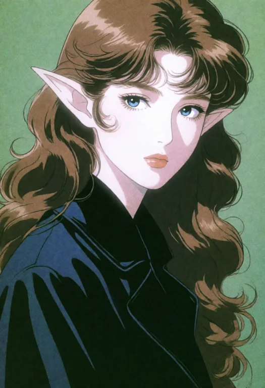 90smelancholy, Retro, The Image Portrays A Serene Elven Woma...