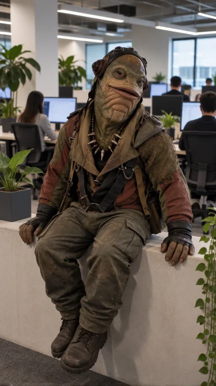 Shyng Alien Man, Three-quarter From Mid-thigh Up, Eye-level,...