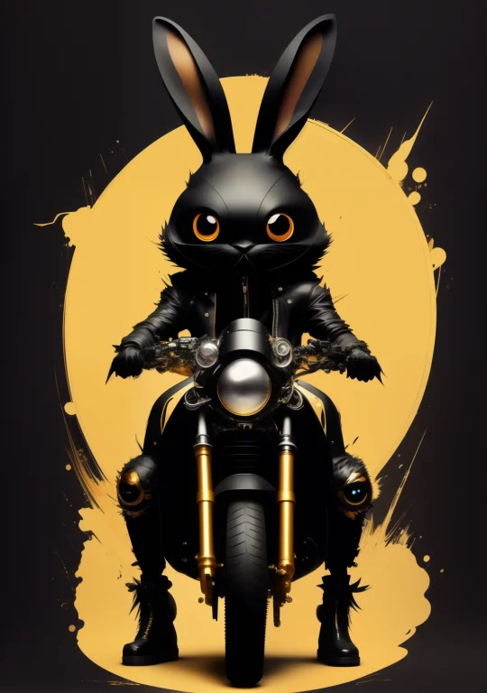 Cartoon Black Humanoid Rabbit With Large White Eyes Leather...