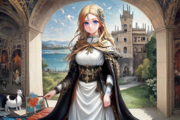 At Historical Castle Solo, Waifu With Blonde Hair, Blue Eyes...