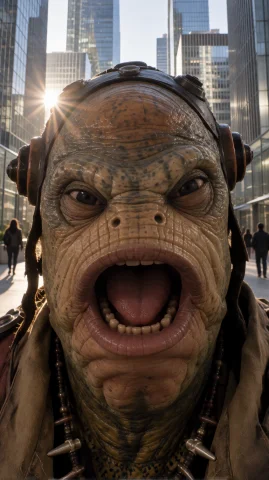 Shyng Alien Man, Extreme Close-up, Frontal, Mouth Open Wide,... — Stable Diffusion AI Prompt: shyng alien man, extreme close-up, frontal, mouth open wide, expression intense,...