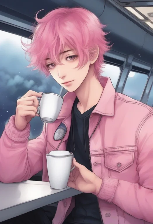 Best Quality, Highly Detailed, 1boy, Solo, Pink Hair, Gentle...