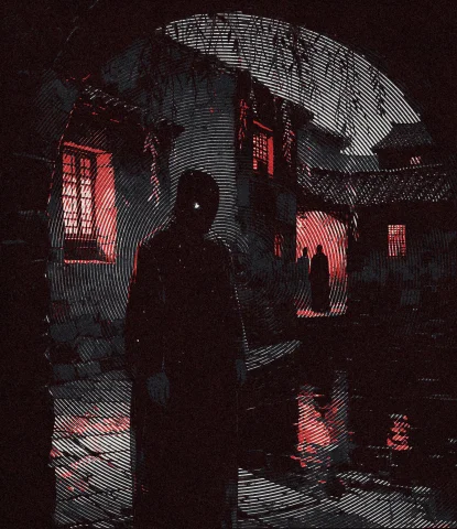A Figure Stands Beneath Drooping Willow Branches In A Tradit... — Stable Diffusion AI Prompt: A figure stands beneath drooping willow branches in a traditional stone courtyar...