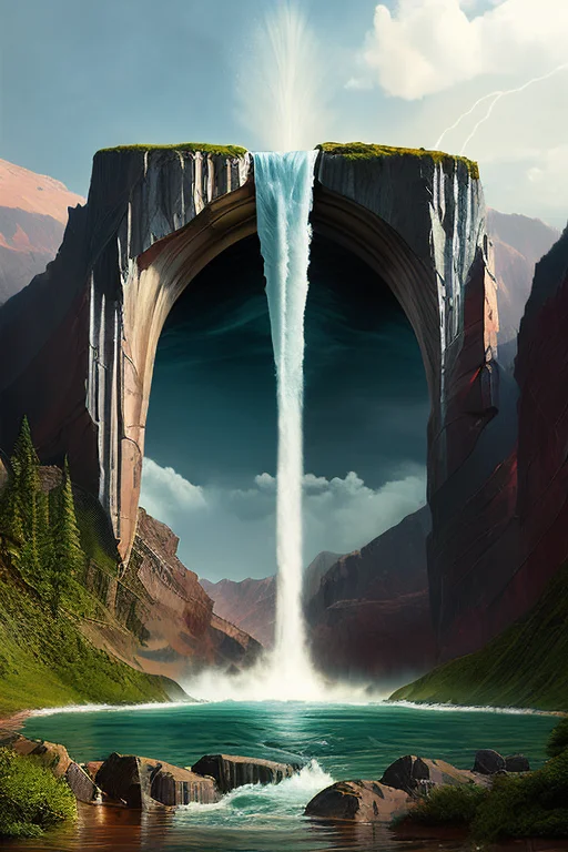 An Rzp4ss4ge Waterfall Composition , Paint Splashes By Wlop,...