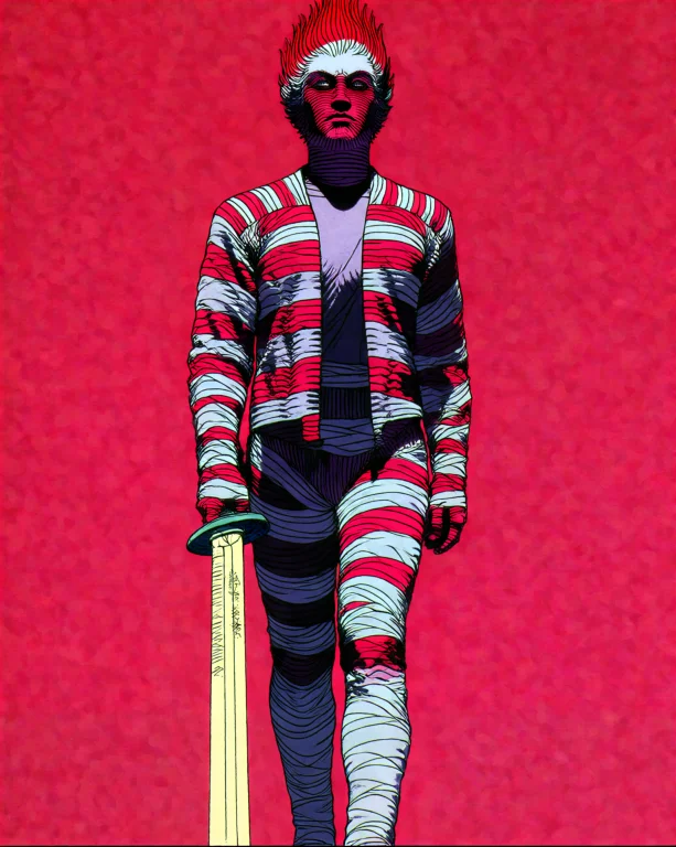 Vap0rglitch A Warrior Figure Rendered As A Japanese Woodbloc...