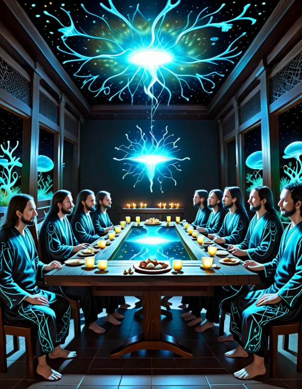 The Painting The Last Supper Made Of Organic Bioluminescent...