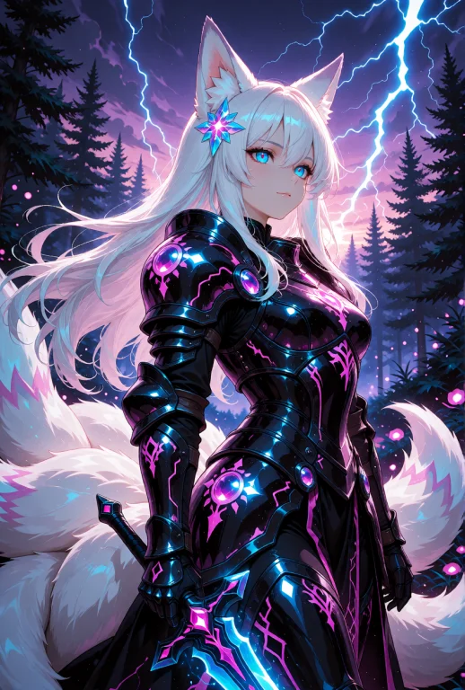 A Foxgirl Wearing High-tech Magical Armor, Possessing Long F...