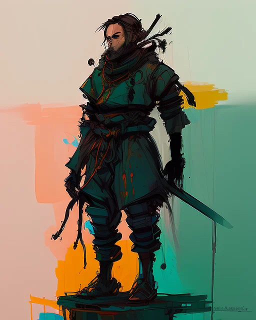 Nvinkpunk Oil Painting Of A Robotsamurai With A Sword And A...