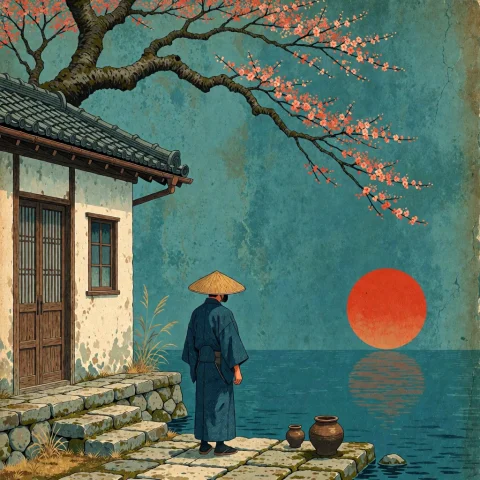 A Traditional Japanese-style Vector Illustration With A Pain... — Stable Diffusion AI Prompt: A traditional Japanese-style vector illustration with a painterly, textured fini...