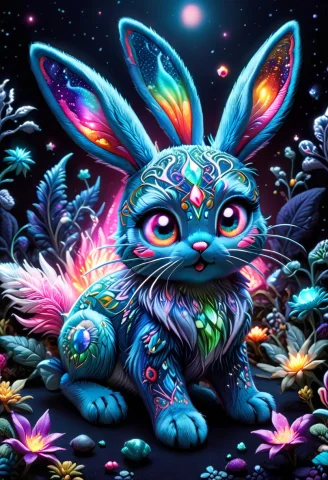 Biolumens Universe, Ral-embroideredpatch, Cute Pink And Blue... — SDXL AI Prompt: Biolumens Universe, ral-embroideredpatch, cute pink and blue rabbit as Patch Sty...