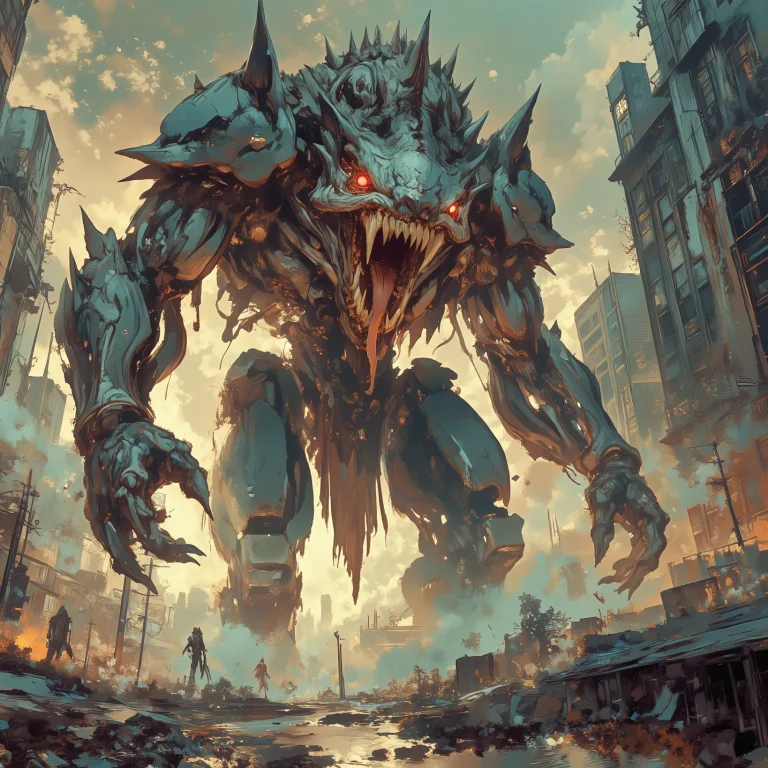 In The Style Of Ff-td, A Colossal, Monstrous Creature Rampag...