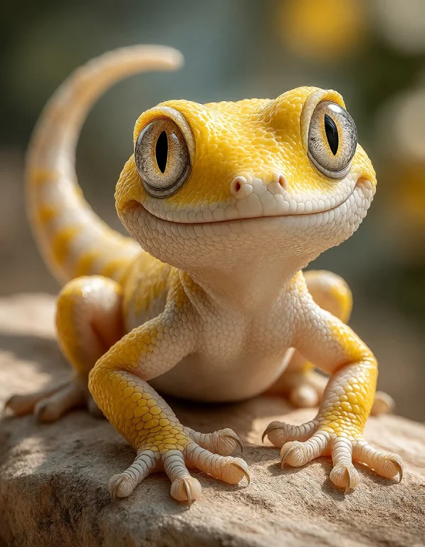 Illustrate A Tiny Lemon Gecko Hybrid Crawling Across A Sunli...