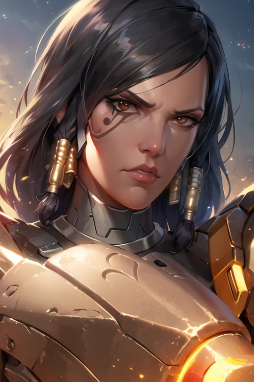 Portrait, Waist Up, Pharah, Full Power Armor, Sky Background...