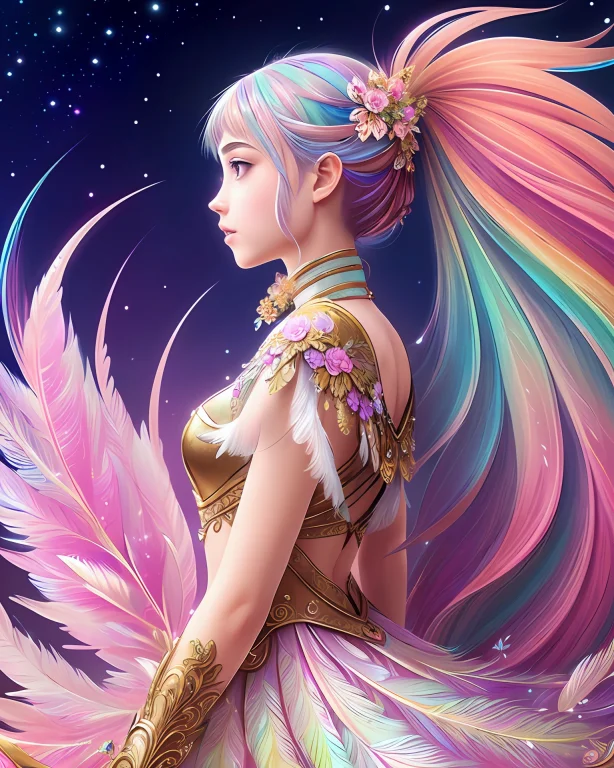 Side View Of Fractal Colorfully Fantasy Girl, Full Body, Tin...