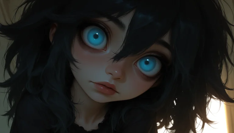 1girl, Long Hair, Shaggy Hair, Blue Eyes, Dark Hair Creepy,...