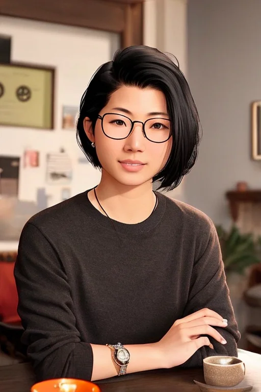 Alexchen,1girl, Solo, Glasses, Jewelry, Realistic, Blurry Ba...