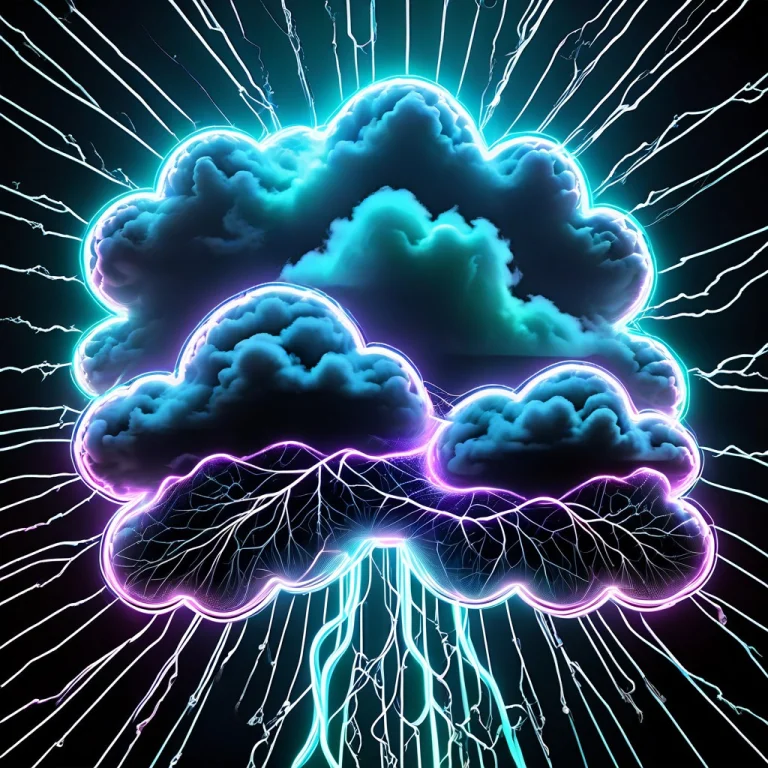 Cloud, Thunder, Neon Light, Black Background, Glowing,