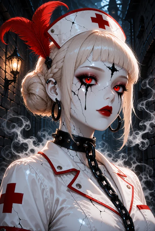 An Android Nurse With Pale, Porcelain-like Skin That Is Cris...