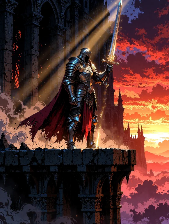 A Magnificent Stoic Paladin, Clad In Ornate, Battle-worn Pla...