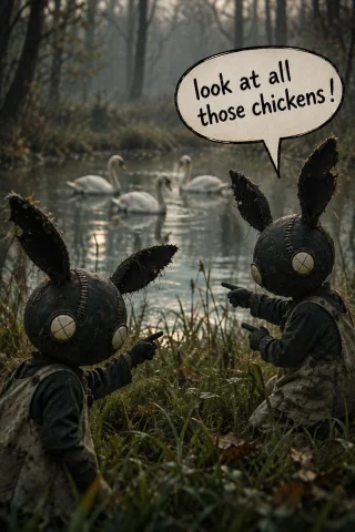 Cover This Image But As A Joke The Rabbit Are In Front Of Th... — Stable Diffusion AI Prompt: cover this image but as a joke the rabbit are in front of the viewer pointing at...